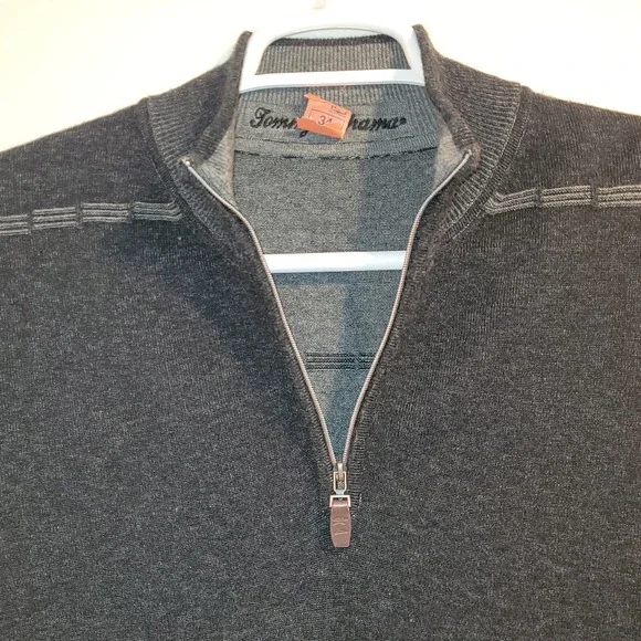 Tommy Bahama Sweater Medium Wool Cashmere 1/4 Zip Charcoal Gray Men's Mock Neck - Picture 2 of 12